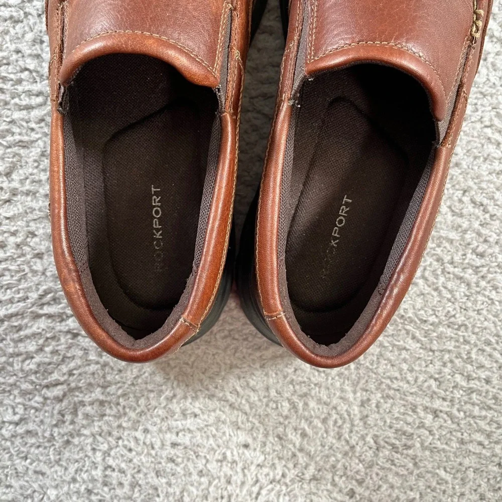 Rockport Mens Brown Leather Slip On Loafers Size 9.5 M Walking Shoes - Picture 5 of 11